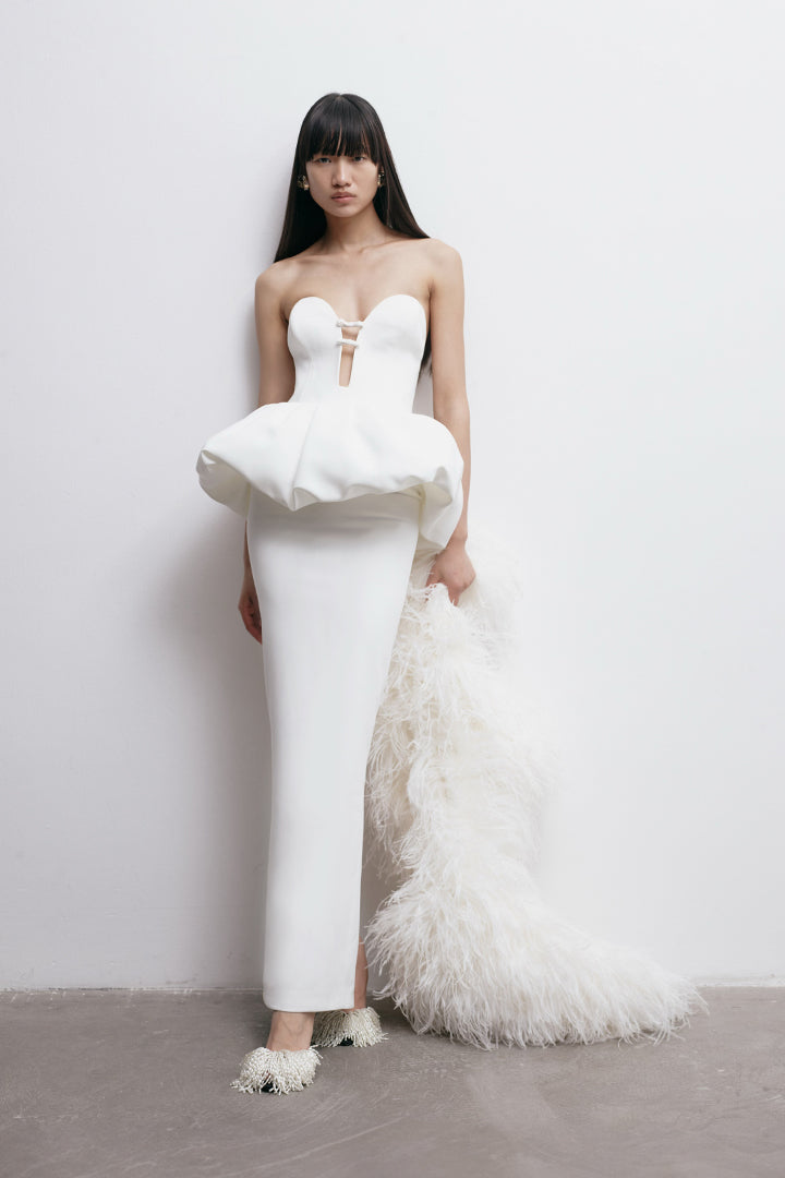 LIA PEPLUM DRESS IN TEMPLE White Beyaz / 34 LIA PEPLUM DRESS IN TEMPLE White Beyaz / 34
