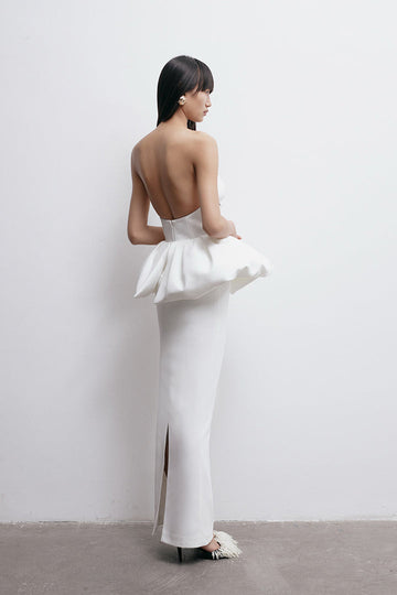 LIA PEPLUM DRESS IN TEMPLE White Beyaz / 34