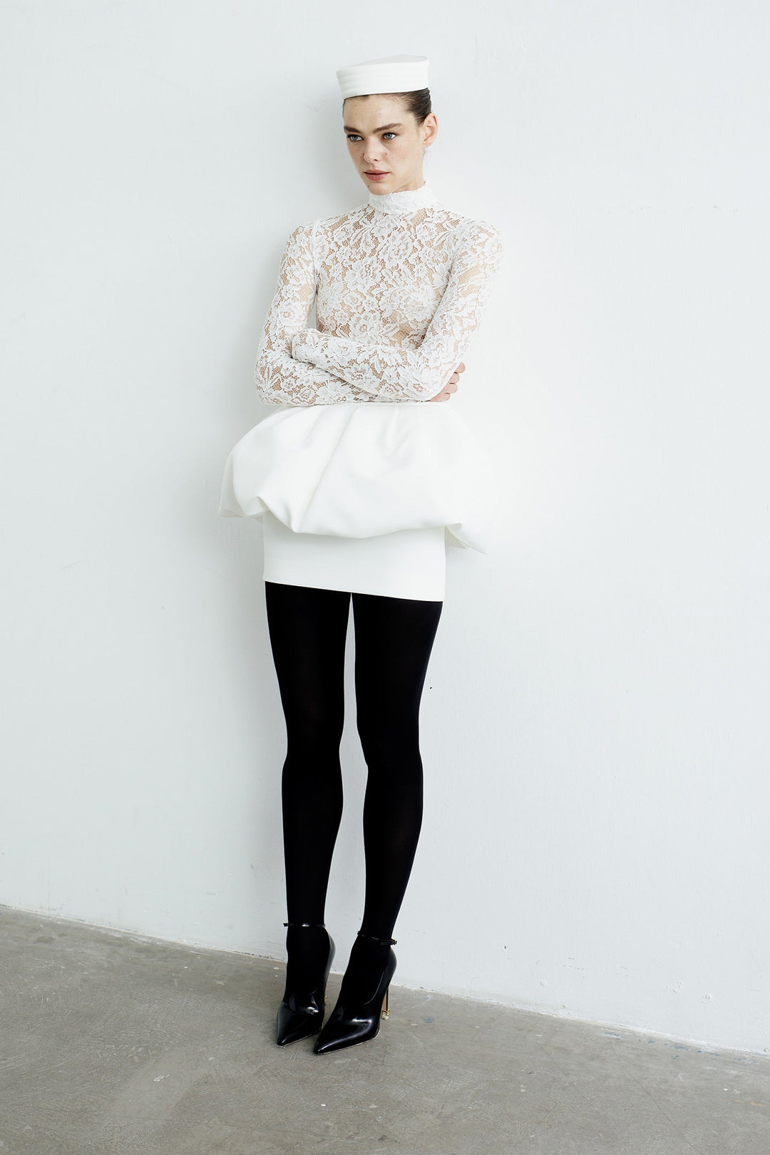 CATROUX MINI PEPLUM DRESS IN CHANTILLY LACE Beyaz / 42 CATROUX MINI PEPLUM DRESS IN CHANTILLY LACE Beyaz / 42