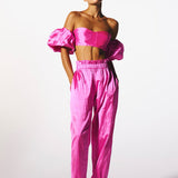 PANTALONI GILDA IN SETA ROSA