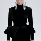 CATROUX MINI PEPLUM DRESS IN IMPÉRIAL NOIR